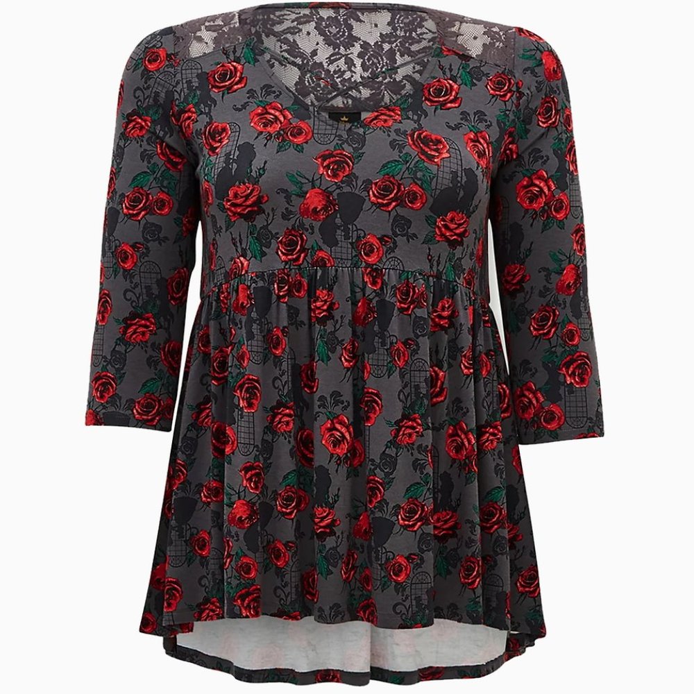 Torrid Disney Beauty & the Beast top w/Roses sz. 2